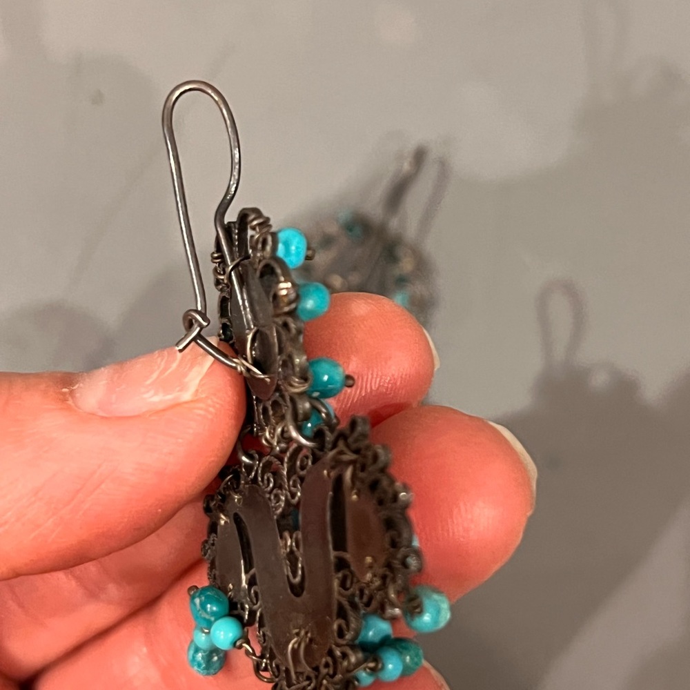 Mexican Silver and Turquoise chandelier earrings - Picture 4 of 4